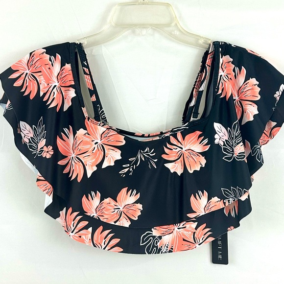 temp me Other - Temp Me - Black & Coral Floral Off the Shoulder Swim Top Removable strap…